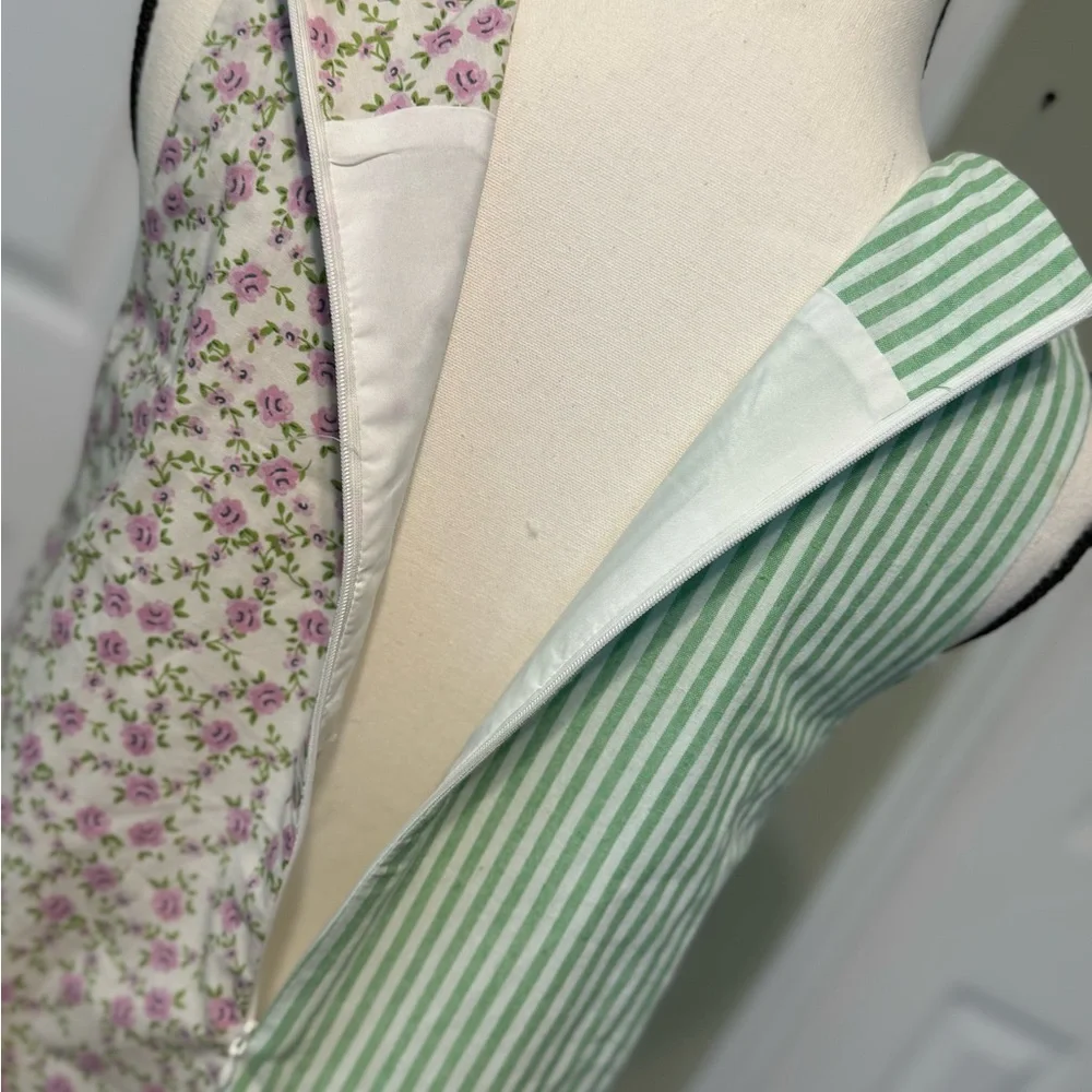 Sleeveless Mint Stripe & Floral Mini Dress with Yellow Button Trim